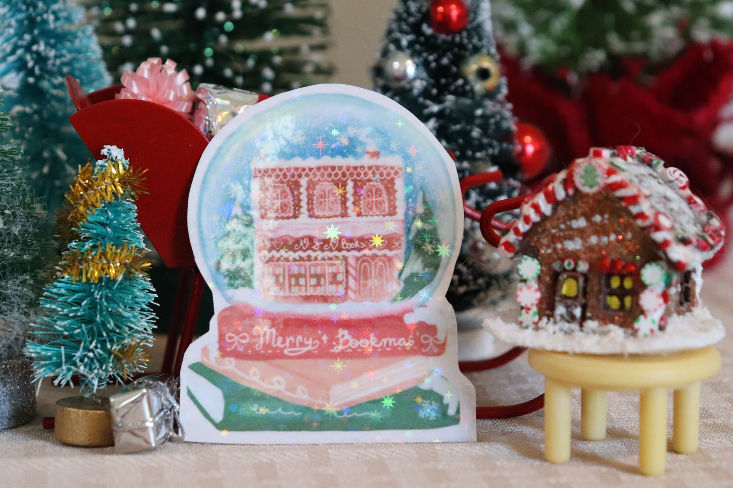 A Snow Globe Gingerbread Bookstore Sticker