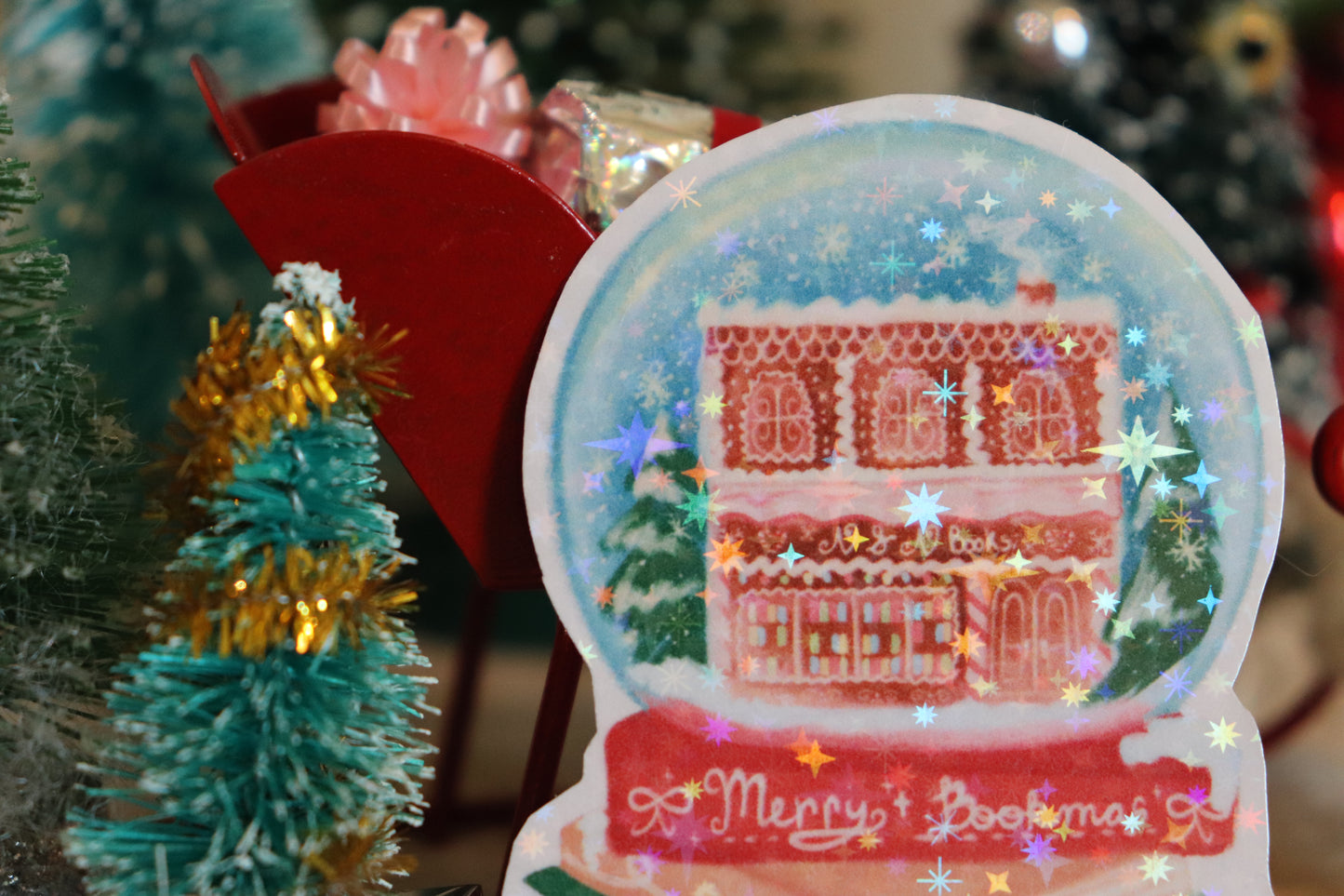 A Snow Globe Gingerbread Bookstore Sticker